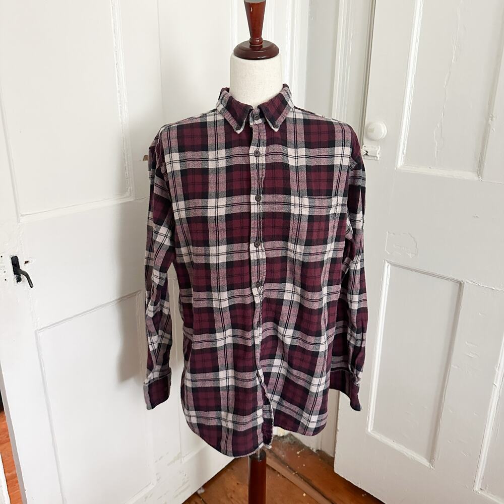 Croft & Barrow Maroon & White Plaid Flannel Men's L